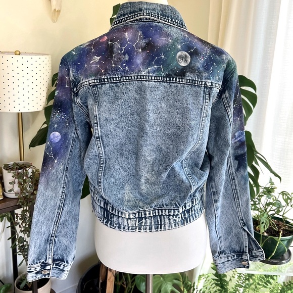 Jackets & Blazers - Galaxy Hand Painted Vintage Retro Denim Jean Jacket S/M